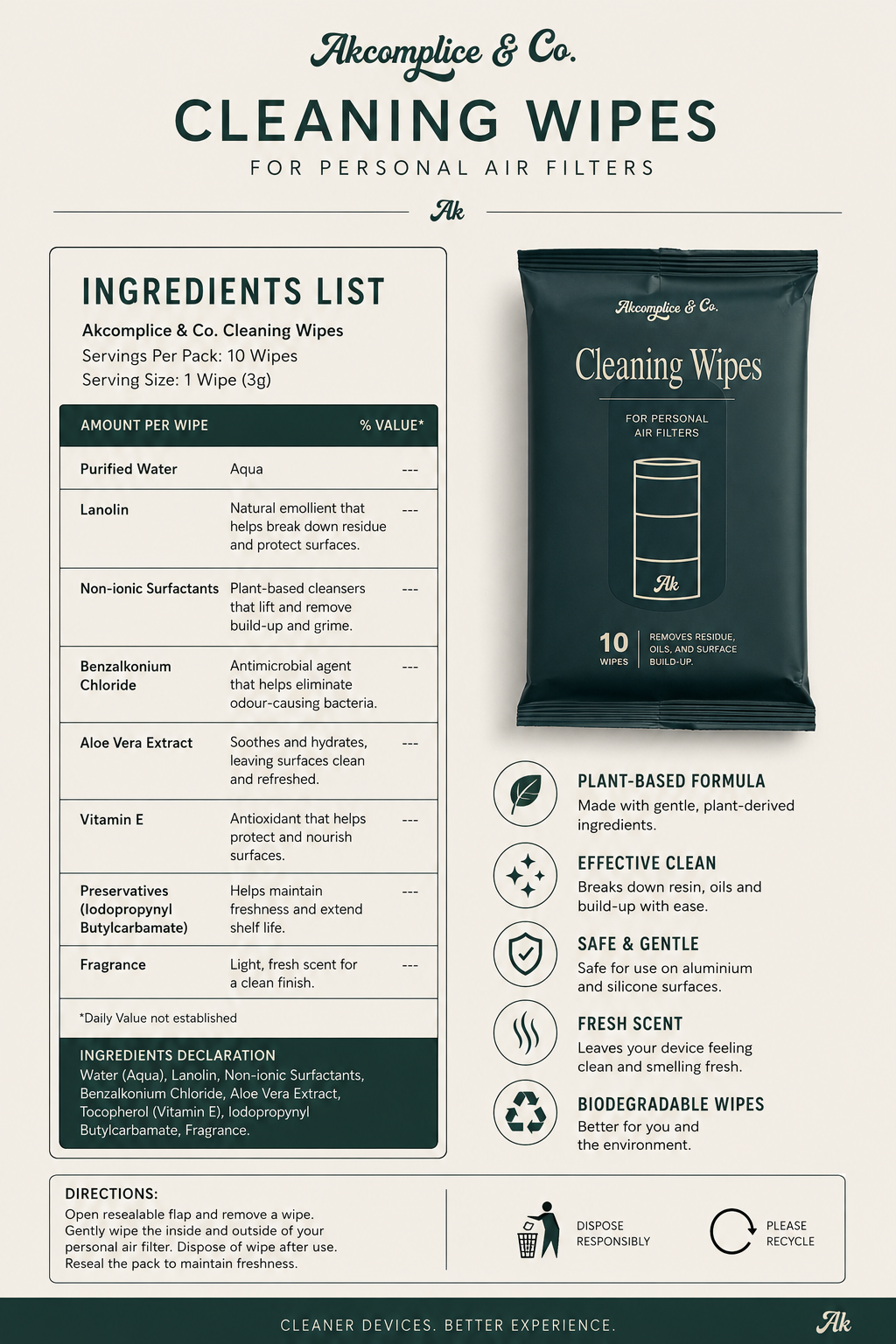Personal Air Filter Cleaning Wipes product features and benefits